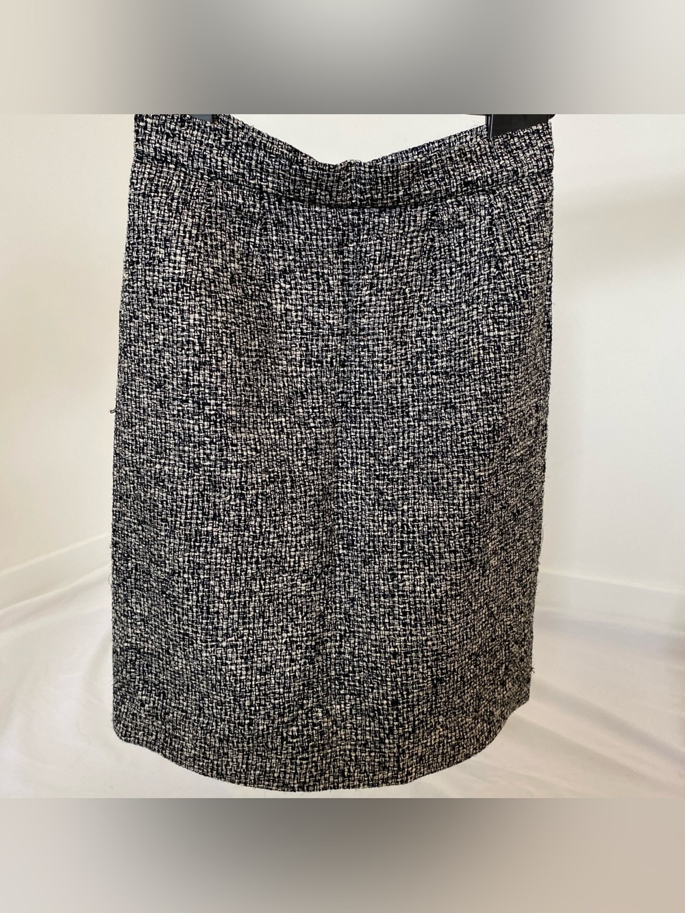 Vintage Black White Silk Tweed Pencil Skirt Woven 1990s